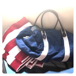 Letter R Duffle Bag Blue And cream